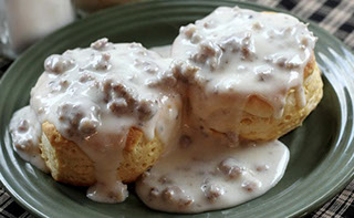 Scratch-made biscuits and gravy at Dusty Boots Café