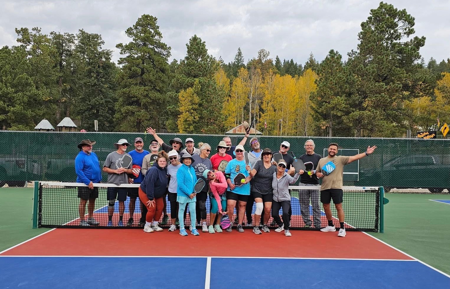 Pickleball Addicts of Cloudcroft group photo at Zenith Park courts