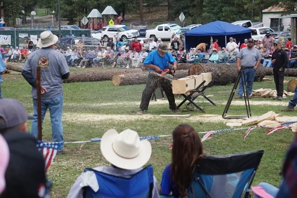 Lumberjack Day festival with axe throwing and log rolling
