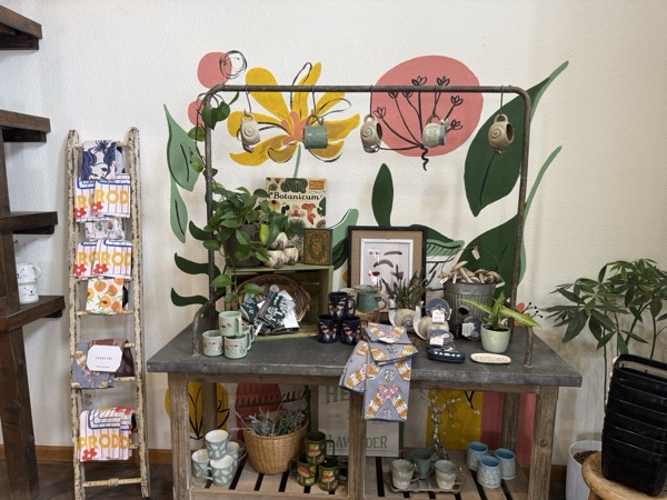 Interior view of Old Barrel Tea Company showing retail and seating area