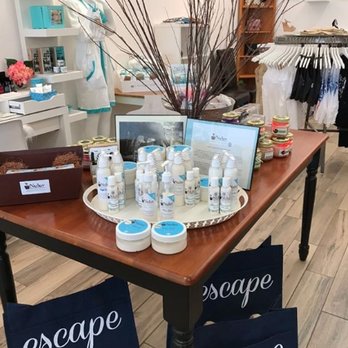 Beauty products and accessories display inside CoCo Blu boutique in Cloudcroft